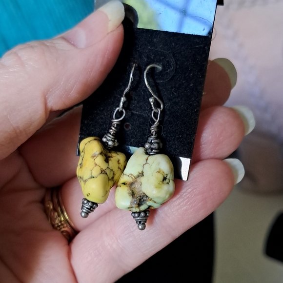 Rare Lime Green Chunky Spiderweb Turquoise Native American Navajo Silver Earring - Picture 10 of 10